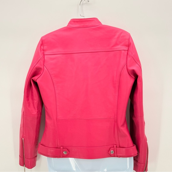 Khavara Pink Genuine Leather Moto Jacket Cropped Zip Biker Women’s Size Small - Picture 3 of 12